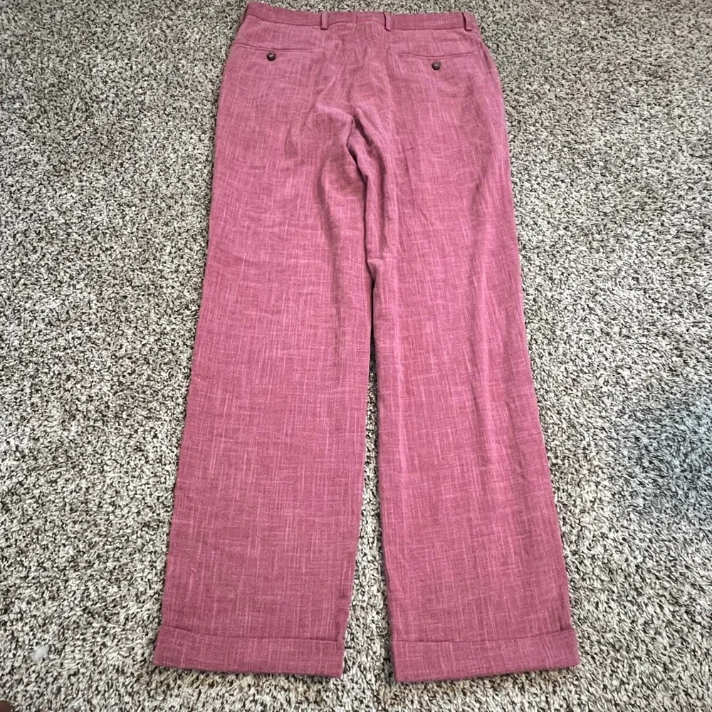 Ralph Lauren Mens Pleated Dress Pants Rose Pink Slub Texture Cuffed 34W x 32L